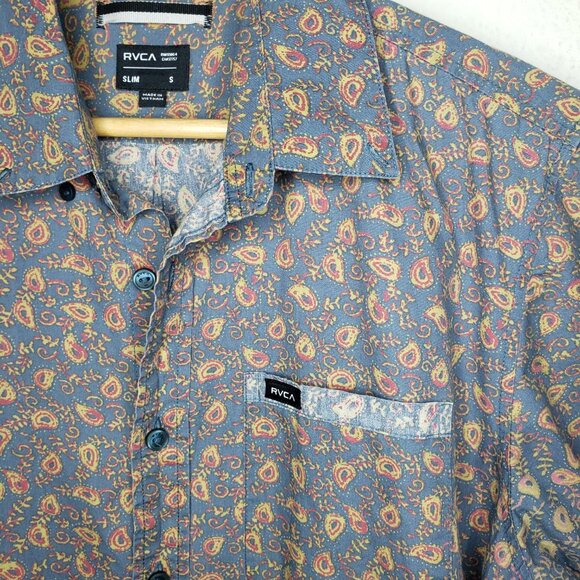 RVCA Men's Sz S Floral Patterned Short Sleeve Button Up Shirt - Picture 3 of 5